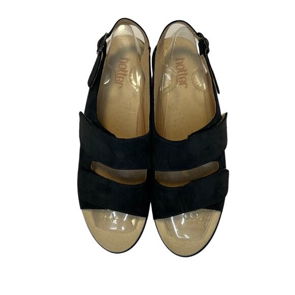 Hotter Easy II Leather Wedge Slingback Sandals  Black Size 10 Comfort NWOT - Picture 1 of 15